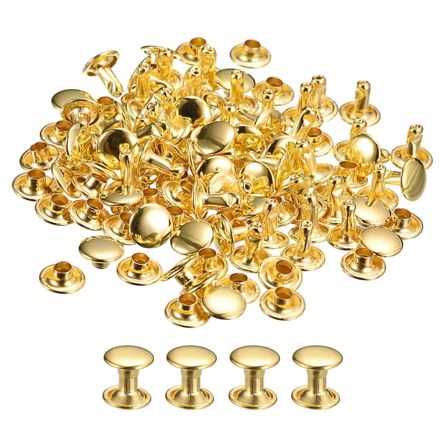 Unique Bargains 50 Sets Leather Rivets 8mm Double Cap Rivets 8mm Height Metal Studs Rivet, Gold Tone