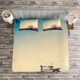 thumbnail image 3 of Ambesonne Vintage Quilted Bedspread Set 3 Pcs, Sunset Bicycle Pastel, King Size, Pale Blue Black and Peach, 3 of 3