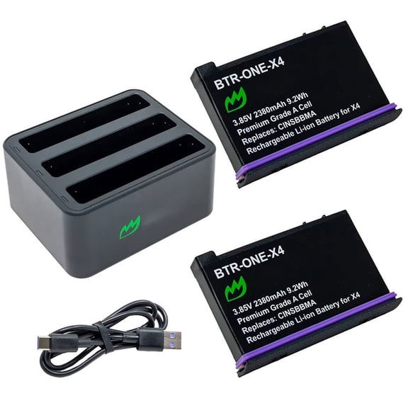 Replacement for Insta360 X4 Battery (2-Pack, 2380mAh) and Triple USB-C Charger