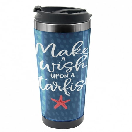 

Saying Travel Mug Nautical Text with Starfish Steel Thermal Cup 16 oz by Ambesonne