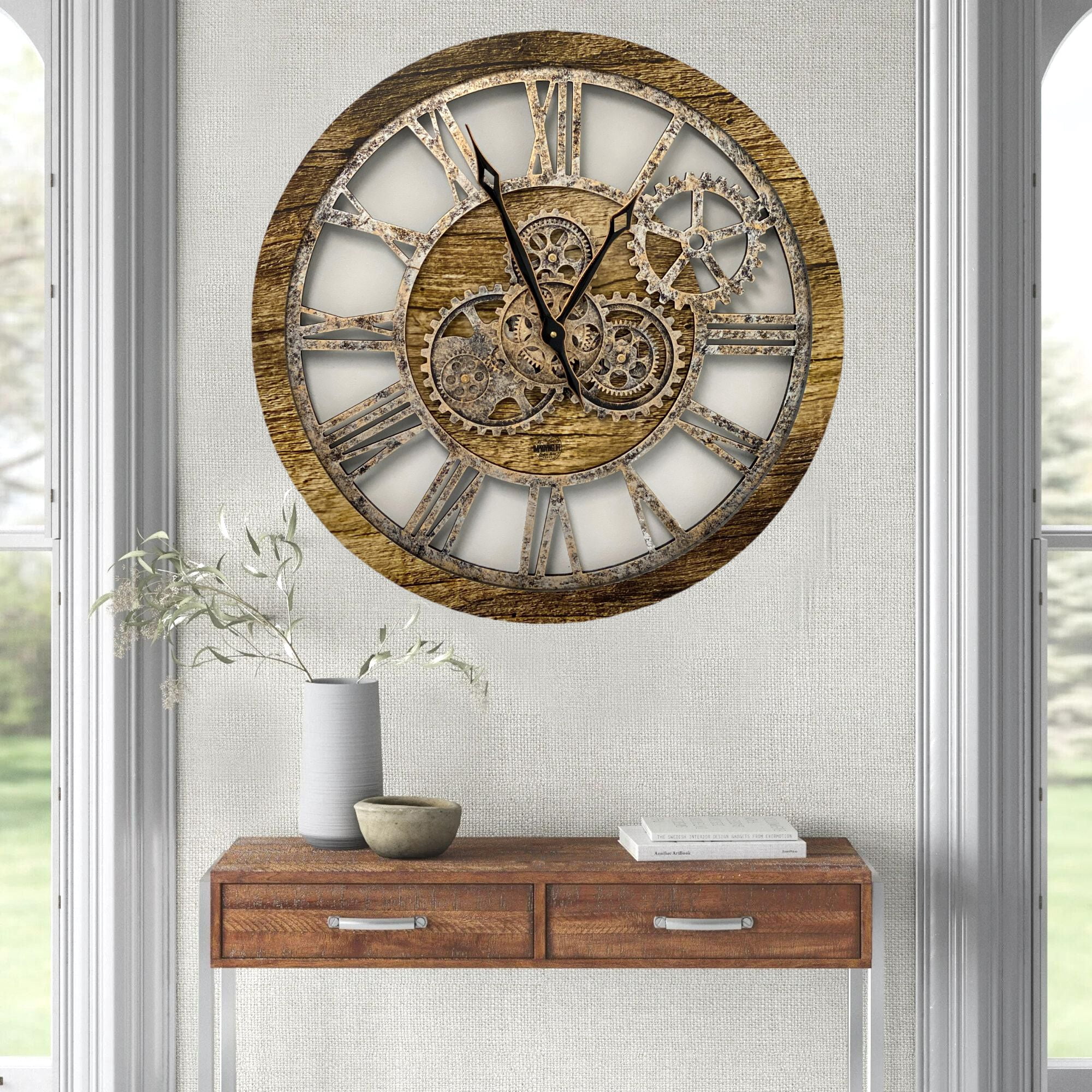 THE GEARS CLOCK Wall Clock with Real Moving Gears AM-LI_ 24 in Round Gold-Antique