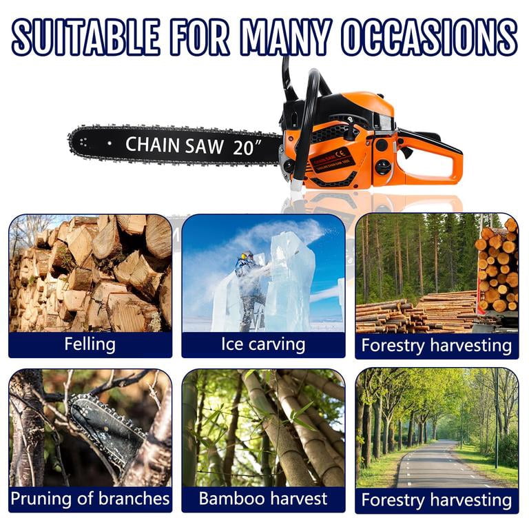 Mohsoe 58cc Gas Powered Chainsaw 20 Inch, 2-Stroke Engine Chain Saw with Automatic Chain Lubrication, Non-Slip Shock-Absorbing Handle, Lightweight Portable Design for Yard Work