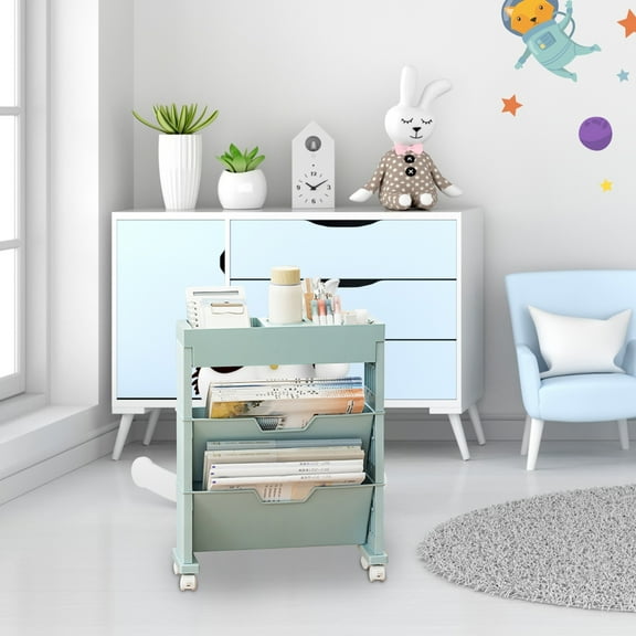 Qholemyo 3-layer Rolling Utility Car Mobile Bookshelf Multifunctional Mobile Bookshelf With Lockable Casters Suitable For Learning Office Kitchen Classroom Bookcase Book Rack Workspace Organizers