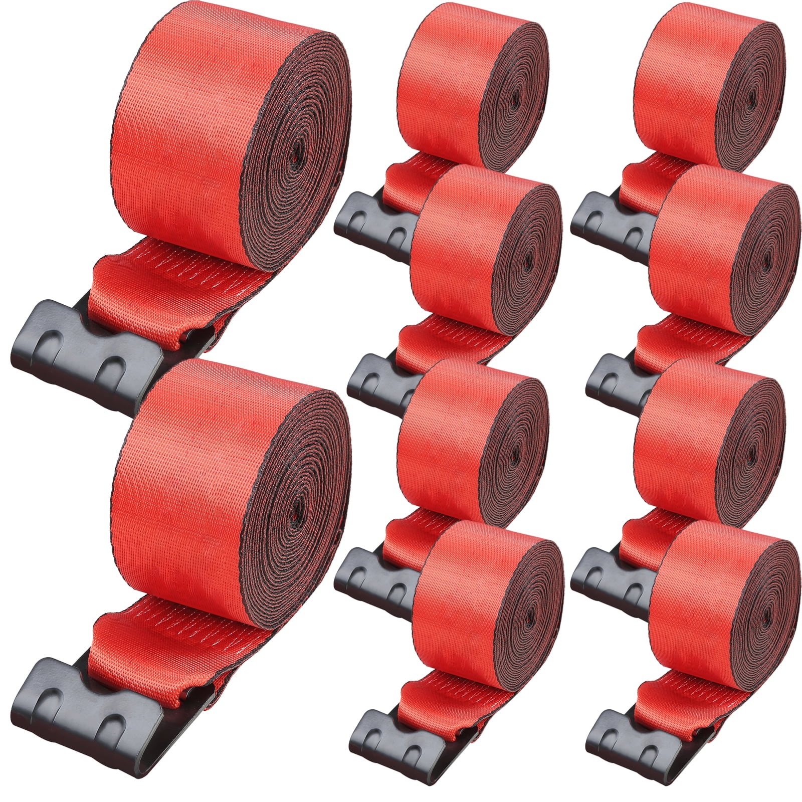 KFFKFF Tie-Down Straps, 4-inch x 30-ft, Load Support 6000 lbs, Max Tension 18000 lbs, Red Flat Hook Straps for Secure Hauling on Trailers, Farms, Emergency Services, Tree Protection, 10 Units
