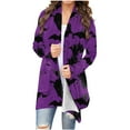 thumbnail image 3 of Kilaqueen Lightweight Cardigans for Women Trendy Open Front Halloween Cardigan Loose Long Sleeve Medium Length Coat Bat Pumpkin Graphic Fall Tunic Shirt, 3 of 7