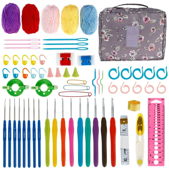 DEBGFS 66Pcs Crochet Kits for Beginners with Storage Case and Crochet Accessories Crochet Kit Practical Knitting Starter Kit,roses