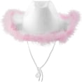 thumbnail image 3 of Miyuadkai Cowboy Hat With Feather Fluffy Feather Brim Adult Size Cowboy Hat With Feathers For Party Play Dress Up Outfits For Women Accessory White2, 3 of 5