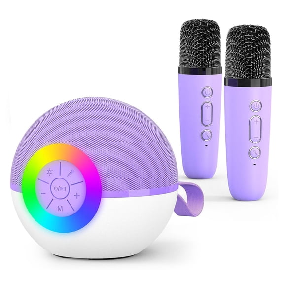 Mini Karaoke Machine Speaker for Kids Adults, Portable Bluetooth Microphone Song Toys with LED Light, Best Chritmas Birthday Festival Gift for 3 4 5 6 7 8  Year Old Girls Boys (Purple-2MIC)