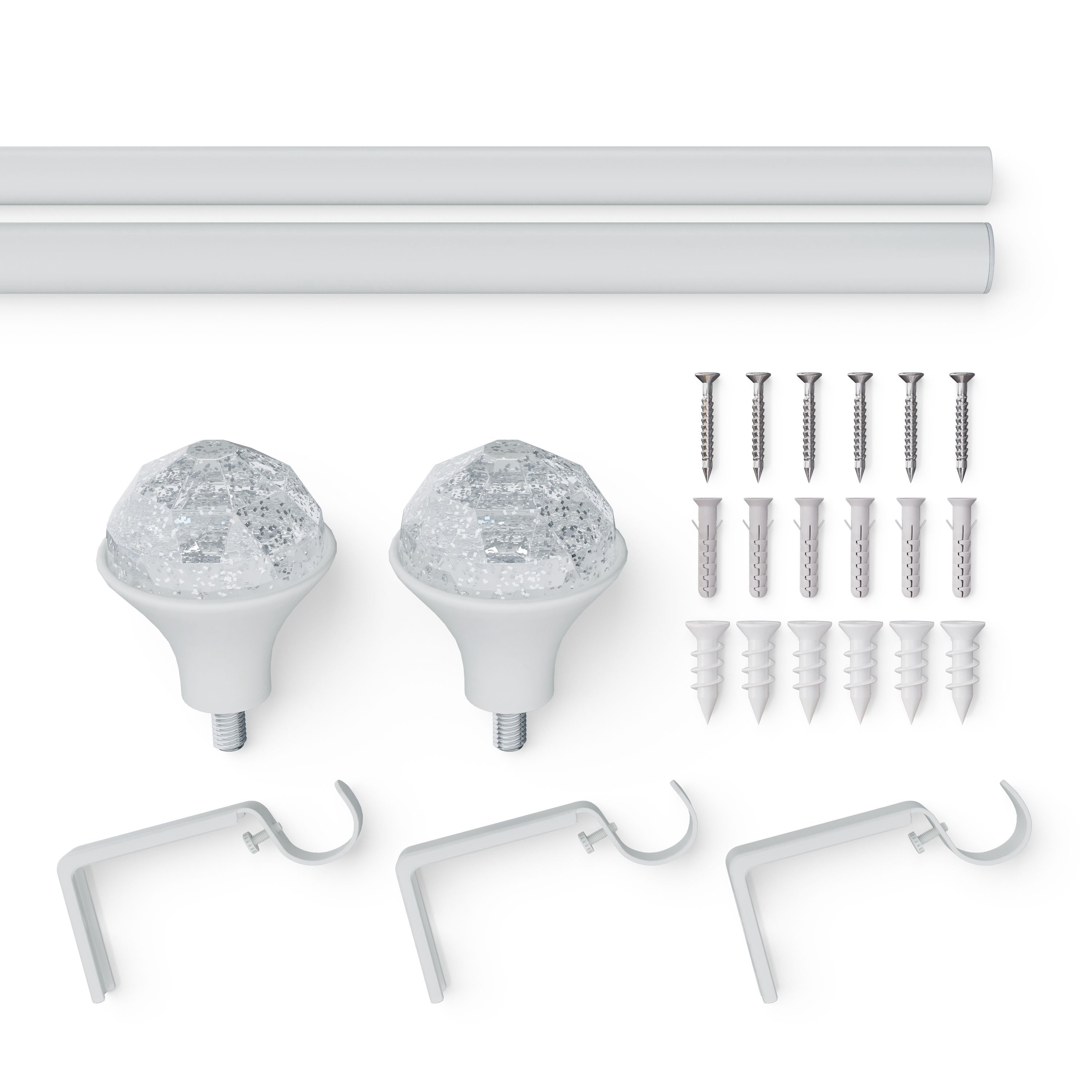 Mainstays Kids 3/4" White Faceted Gem Adjustable Single Curtain Rod, 28"-48"