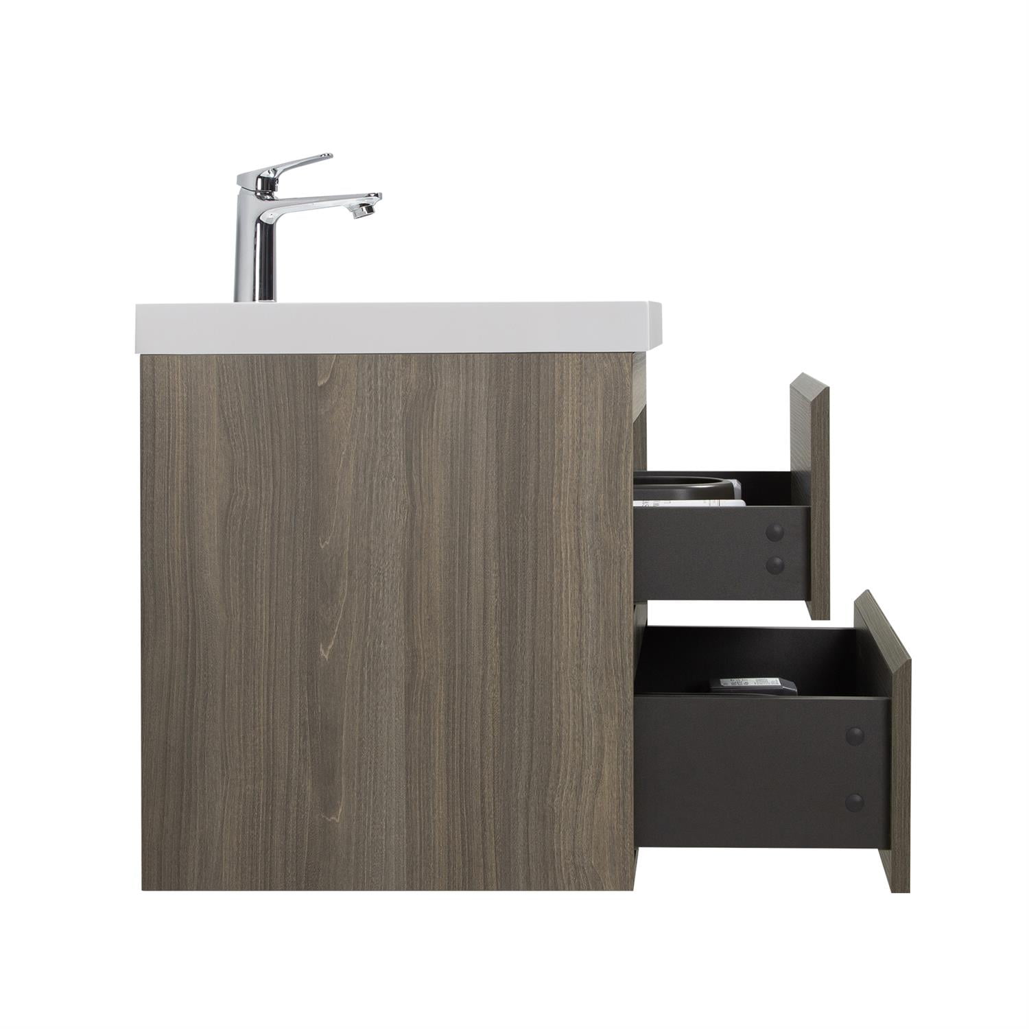 Demi Bonn 24" Floating Bathroom Vanity with Sink, Resin Top Basin and 2 Soft Close Drawers, Faucets and Drains Not Included, Gray