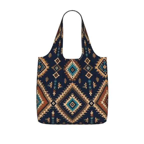 Southwestern Navy Motif Tribal Poster Foldable Reusable Shopping Bag Large Capacity Tote Handbag Storage Pouch for Travel Work