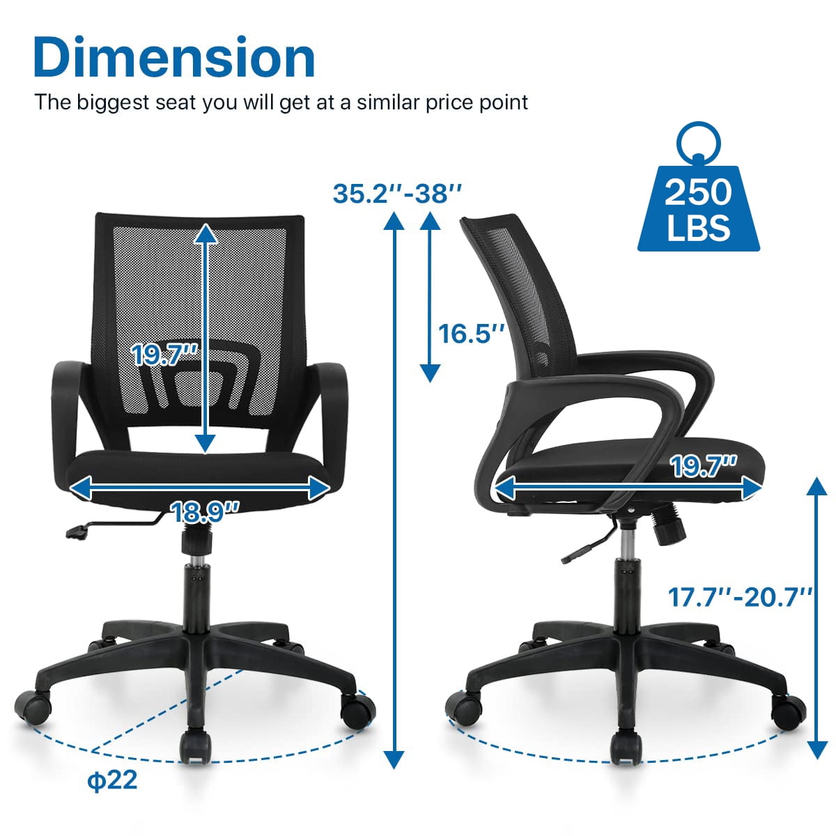 NiamVelo Mesh Office Chair, Mid-Back Home Office Chairs Adjustable Desk Chair Ergonomic Computer Chair with Armrest, Rolling Swivel Chair for Adults, Black
