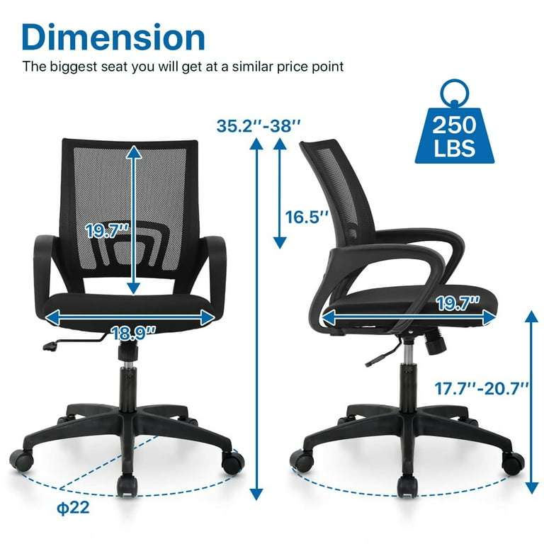 NiamVelo Mesh Office Chair Mid Back Home Office Chair Adjustable Ergonomic Desk Chair with Armrest Rolling Swivel Chair for Adults Black