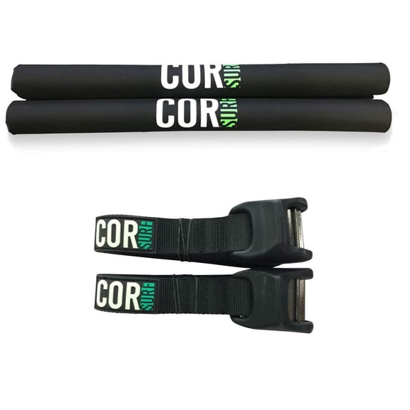 Cor Surf Patins de Toit et Sangles de Fixation en Silicone Anti-Rayures avec Verrou en Acier Inoxydable pour Planche à Pagaie, Planche de Surf, SUP, Canot, Ski et Autres Équipements (Paquet de Patins de Combo 28 Pouces, Sangle 10 Pieds)