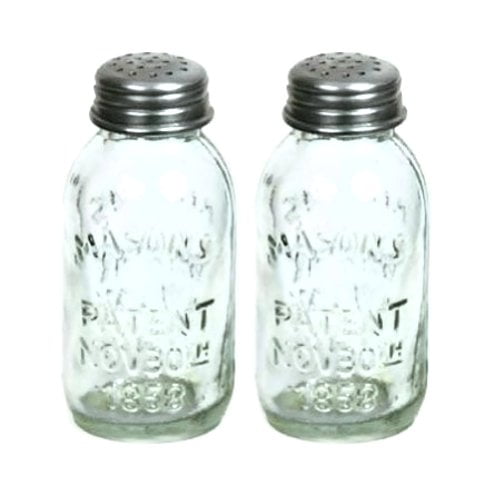 Set of 2 Glass Mason Jar Salt and Pepper Shakers 