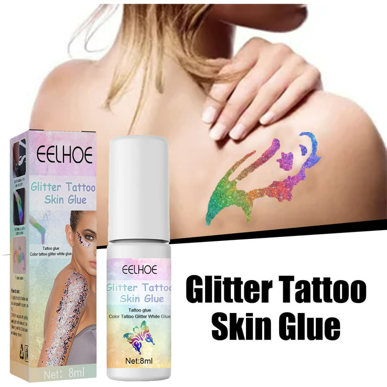 Lingouzi 8 ml Skin Glue for Glitter Tattoos Glitter Glue Brush Bottle, Water Soluble Glitter Adhesive, Ideal for , Carnival, Theme Party