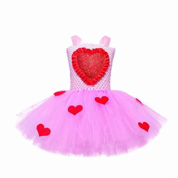 Odeerbi Niñas Verano Amor Patrón Tul Tutu Vestido Etapa Rendimiento Trajes Bebé Sin Mangas Tank Vestido Malla Princesa Vestido