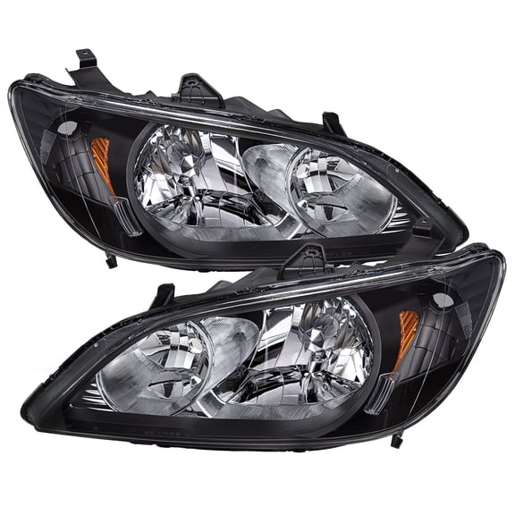 Black Housing Amber Corner Headlights Assembly For 2004 2005 Honda Civic 2/4Dr