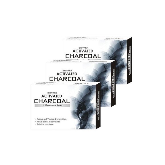 Biotrex Nutraceuticals Activated Charcoal Soap - Pack of 3 | Bathing Soap | Deep Clean and Anti-pollution Effect ( 75 GM Each )