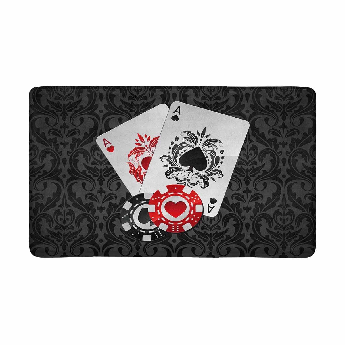 MKHERT Aces Playing Poker Cards and Casino Poker Chips on Black Damask