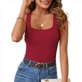 thumbnail image 1 of Camiseta Sin Mangas de Punto Acanalado Informal con Cuello Cuadrado de Verano para Mujer, Color Rojo, Talla S, 1 of 6