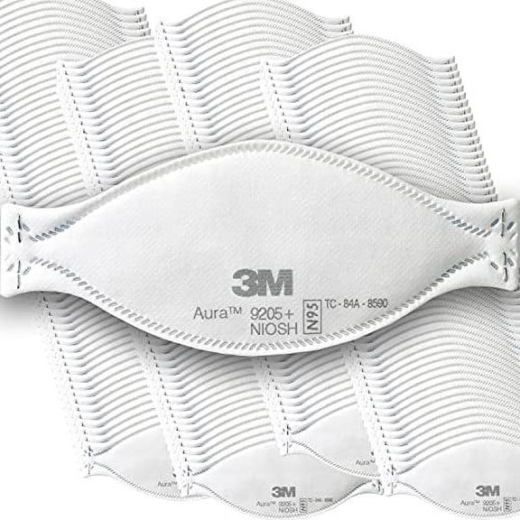 3M Aura Particulate Respirator 9205 , N95, Pack of 440 Disposable Respirators, Individually Wrapped, 3 Panel Flat Fold Design Allows for Facial Movements, Comfortable, NIOSH Approved