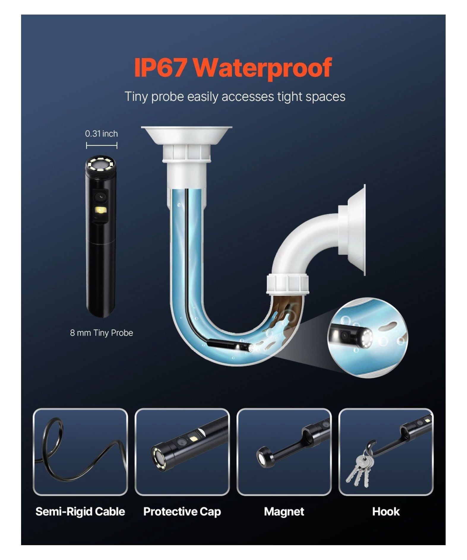 Borescope Endoscope Camera 16.4ft, Dual Lens Inspection Camera for Android iOS, 2.0MP HD Snake Camera with 8 LED Lights