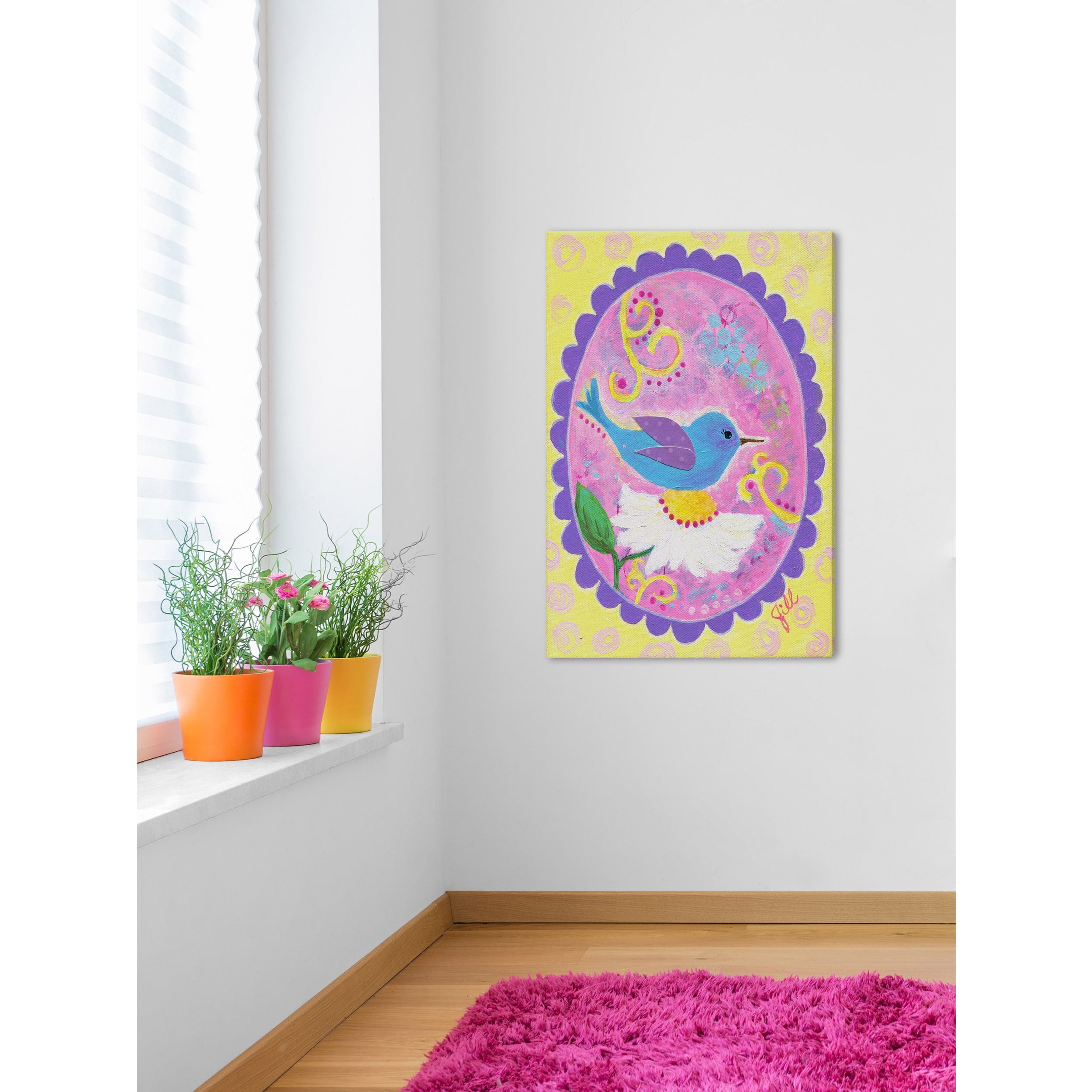 Marmont Hill "Blue Hummingbird" by Jill Lambert Painting Print on Wrapped Canvas