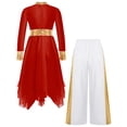 thumbnail image 5 of iiniim Girls Praise Dance Dress Long Sleeve Church Robe With Palazzo Pants Outfit Worship Liturgical Dancewear Red&White 14, 5 of 7