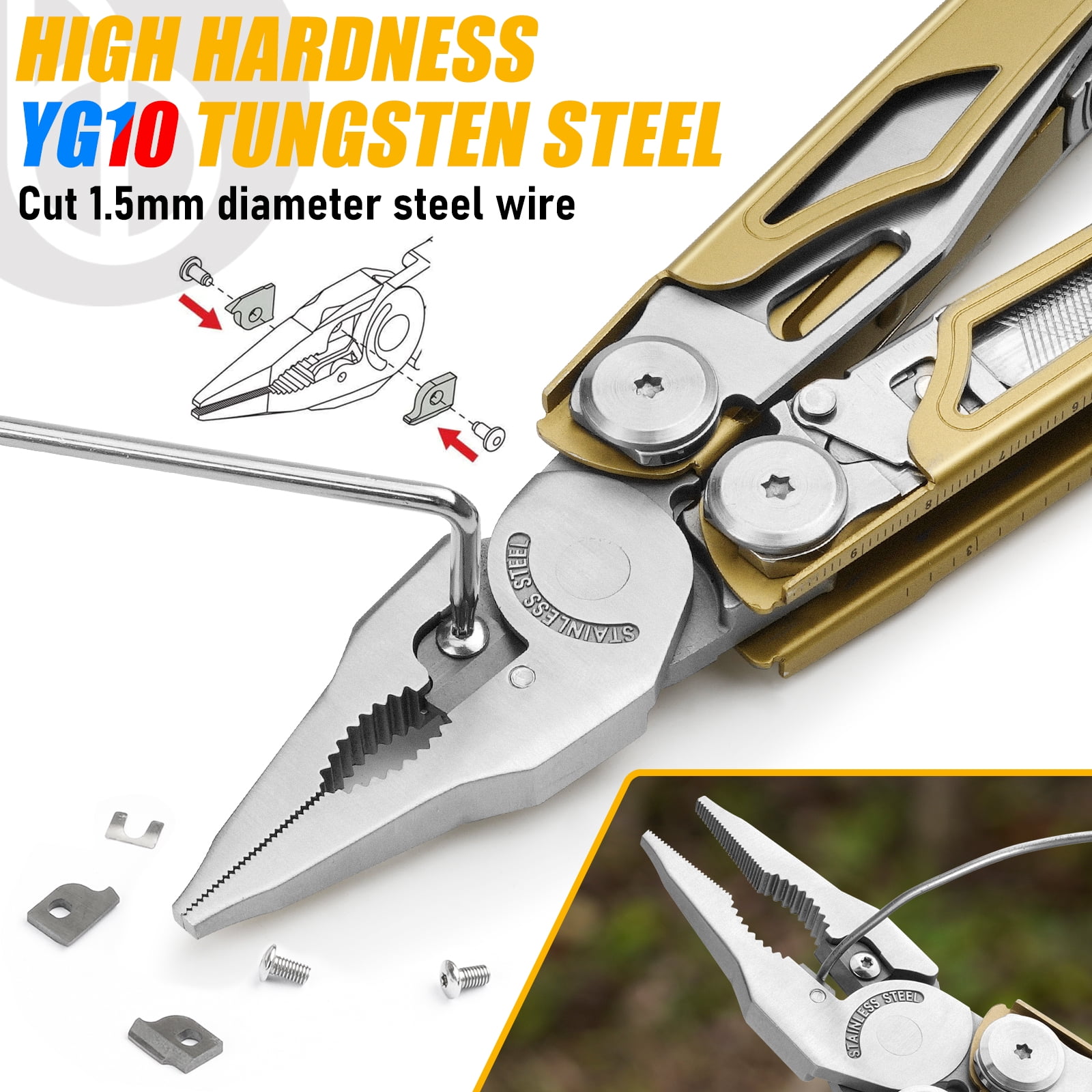 BIBURY Multitool Pliers, 31-in-1 Stainless Steel Multi Tool with Replaceable Wire Cutters and Saw, Foldable Heavy-duty Multitool Set with Scissors and Screwdriver for Hiking Camping Survival Repair