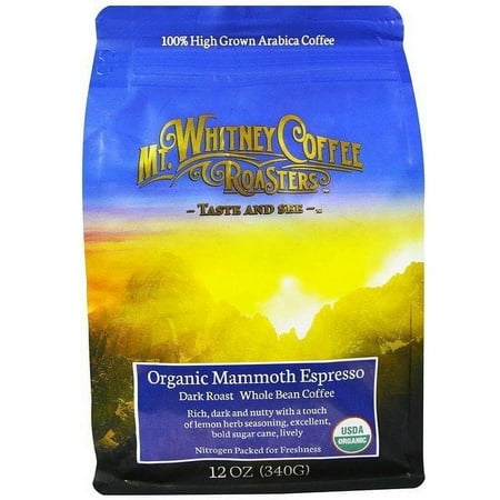 Mt. Whitney Coffee Roasters, Organic Mammoth Espresso, Whole Bean Coffee, Dark Roast, 12 oz Pack of 2