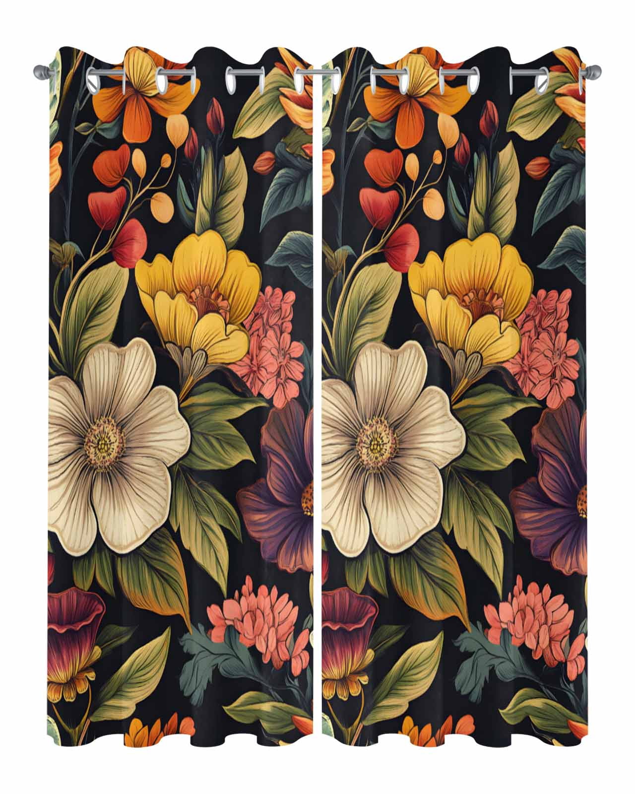 nqOlkjepod Outdoor Curtains for Patio Waterproof, Orange Flower Outdoor Privacy Panels Grommet, Sunflower Watercolor Plant Floral Leaf Blackout Outside Curtains for Porch/Cabana 54"x108", 2 Panels