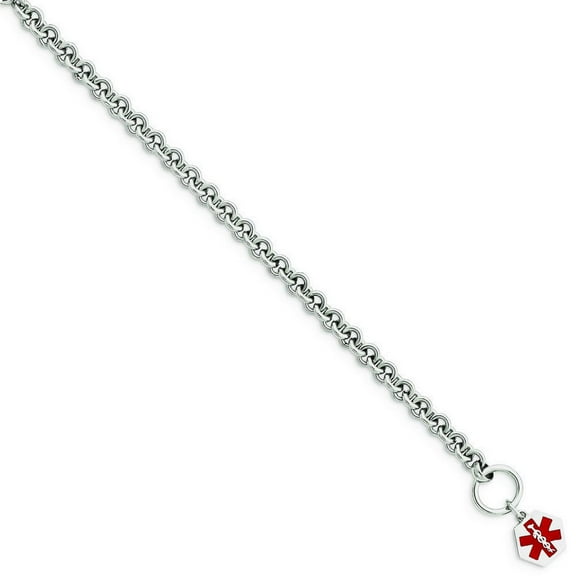 Sterling Silver Rhodium Engraveable Enamel Hexagon Medical ID Bracelet XSM105