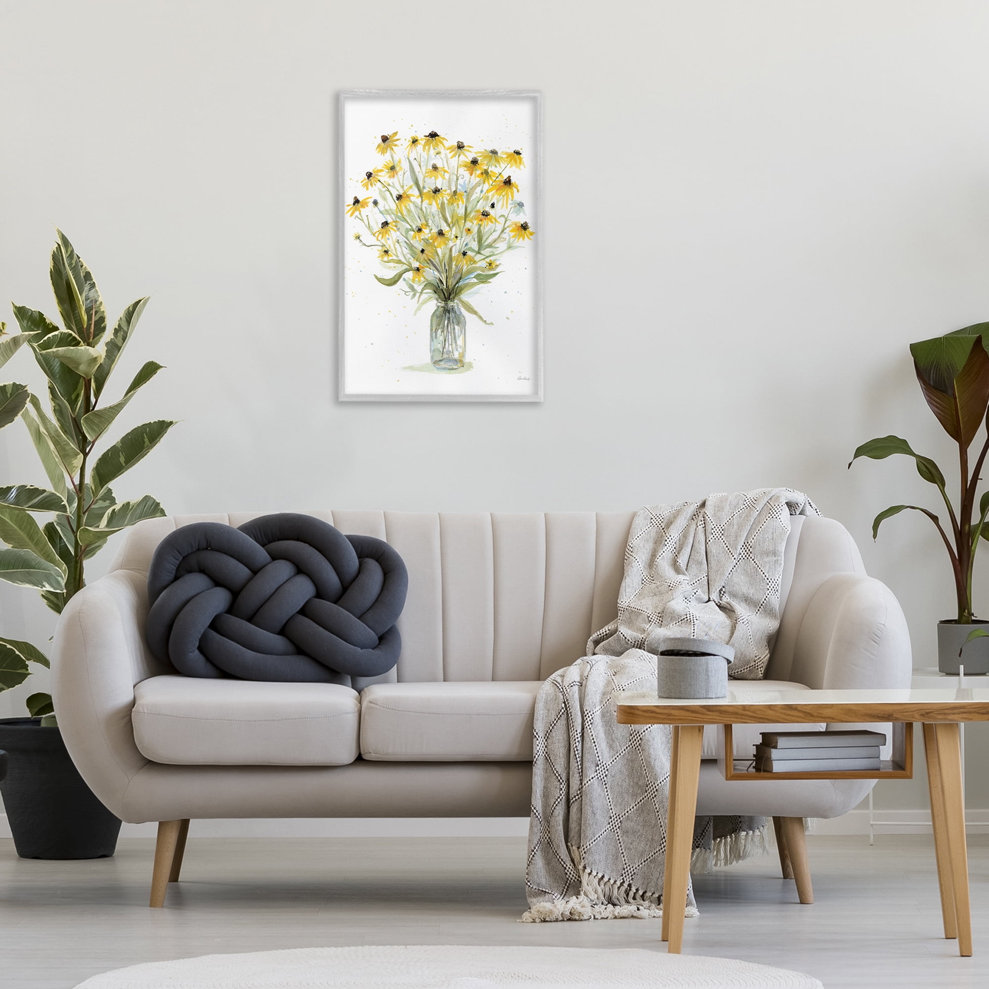 Stupell Industries Black-Eyed Susans Botanical & Floral Painting Gray Framed Art Print Wall Art, 20 x 30
