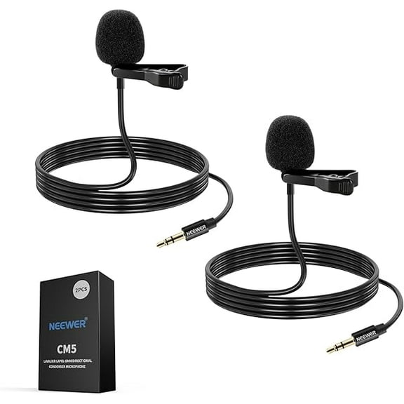 2 Pack Lavalier Lapel Microphone Compatible with DJI Wireless Mic Transmitters Rode Wireless GO II 2, Omnidirectional Condenser Wired Clip On Lav Mics for Stage YouTube Live Streaming, CM5