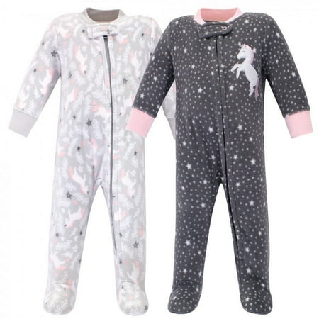 UPC: 0660168587999 | Hudson Baby Infant Girl Fleece Zipper Sleep and Play 2pk  Whimsical Unicorn  0-3 Months