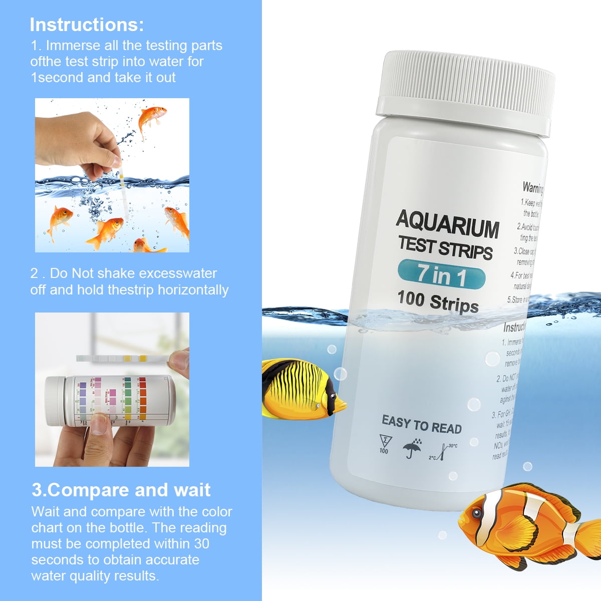Buy 100Pcs Aquarium Test Strips 7 in 1 Fish Tank Test Kit Freshwater