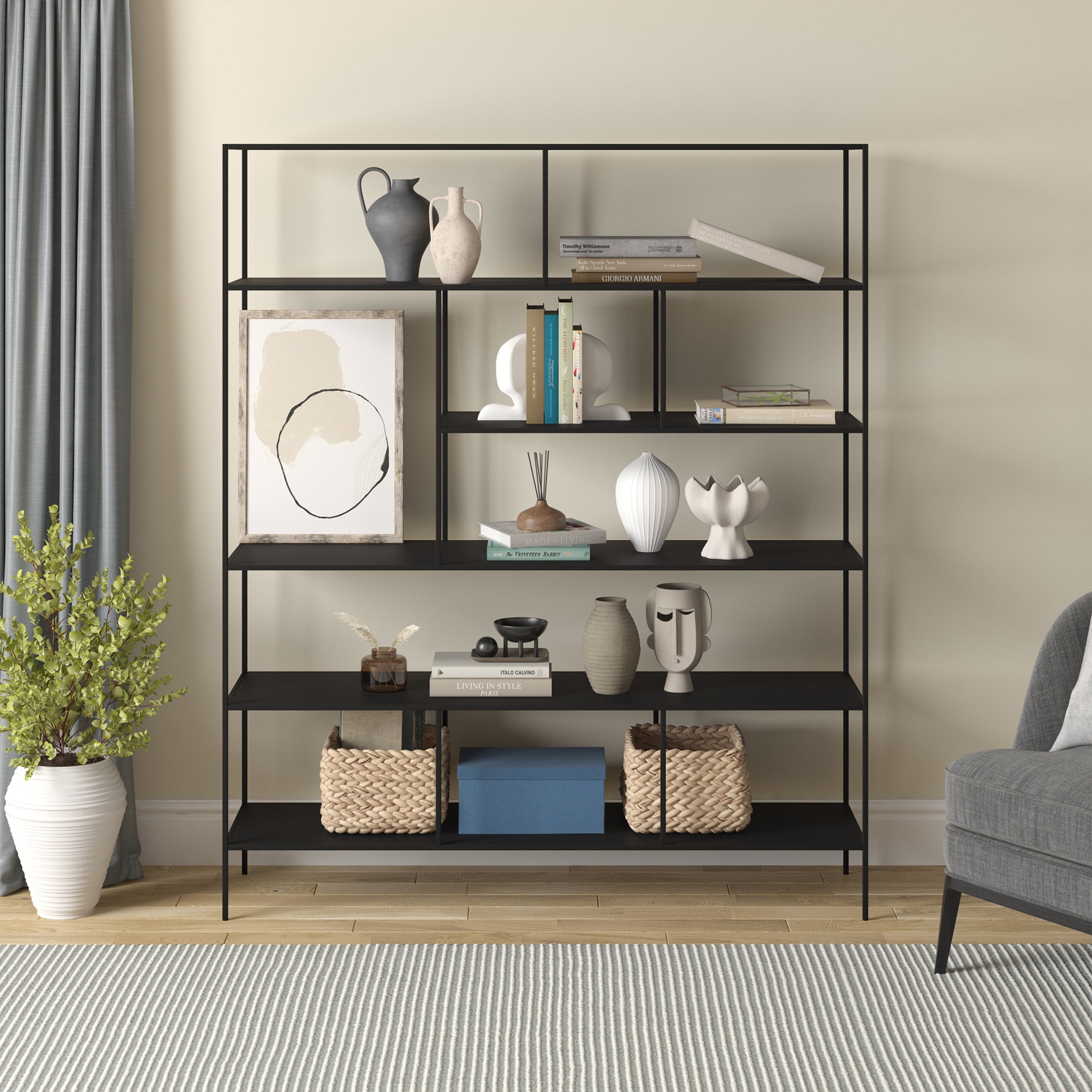 Evelyn&Zoe Modern/Contemporary 72" Tall Blackened Bronze Bookcase
