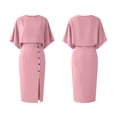 thumbnail image 5 of Women's 2 Piece Set, Batwing Sleeve Round Neck Top and High Waist Slit Midi Skirt, Elegant Orange Outfit for Office or Business, 2026 New Limited-time Offer, 5 of 6