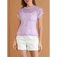 thumbnail image 6 of MODA NOVA Junior's Curved Hem Sheer Short Sleeves Floral Lace Blouse Lavender S, 6 of 6