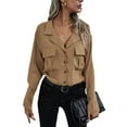 thumbnail image 3 of Liacowi Women Long Sleeve Chiffon Blouses Tops with Pocket V Neck Casual Button Down Shirts Office Wear, 3 of 8