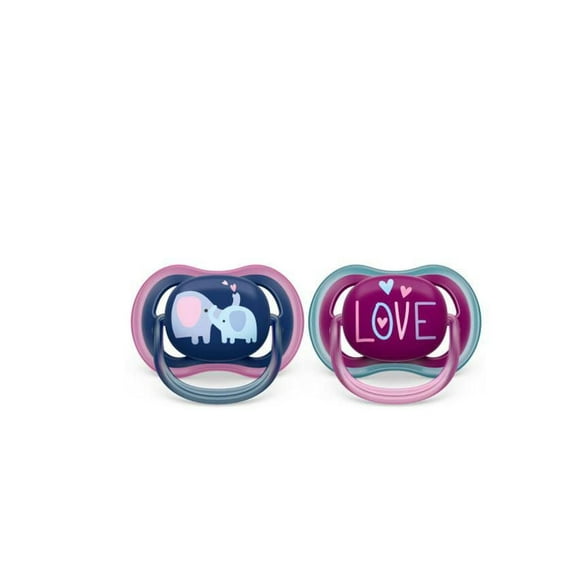 Philips Avent Ultra Air Pacifier 18m+, steel blue elephant / pink hello, 2 pack SCF349/22, Avent Ultra Air Pacifier 18m+elephant / hello 2pk