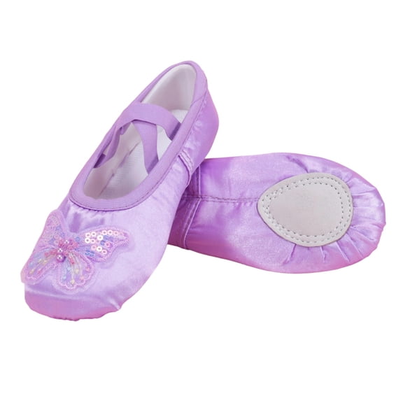 jianru Ballet Shoes for Girls Elastic Straps Non Slip Soft Sole Sequin Butterfly Satin Professional Dance Shoes for Toddler Kids