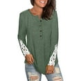 thumbnail image 3 of Anbech Women's Lace Long Sleeve Shirt Round Neck Solid Color Blouse Hem Tightened Tops, 3 of 5