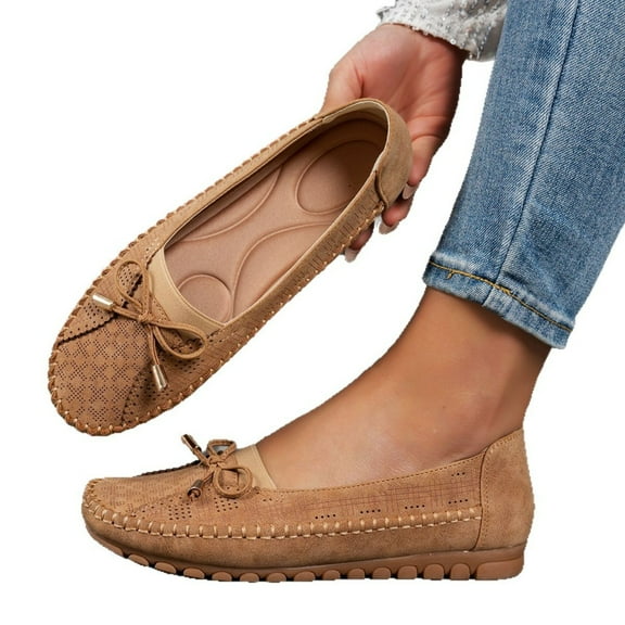 Women’s Breathable Slip-On Loafers, Soft Perforated Bow-Tie Flats, Lightweight Driving Moccasins, Casual Comfort Walking Shoes with Cushioned Insole & Anti-Slip Rubber Sole