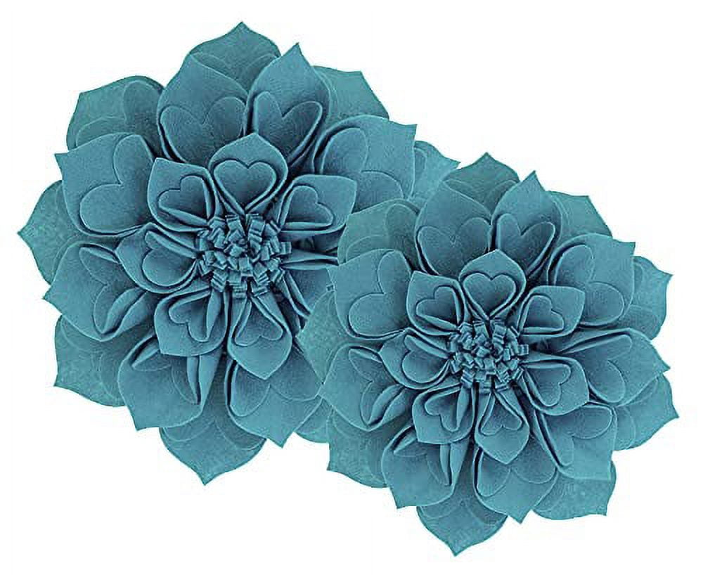 Fennco Styles Handmade 3D Heart-Shaped Petals Flower Decorative Throw Pillow Cover & Insert 16 Inch Round - Teal Floral Pillow for Couch, Home Dcor, Bedroom Dcor and Holiday, Housewarming Gift