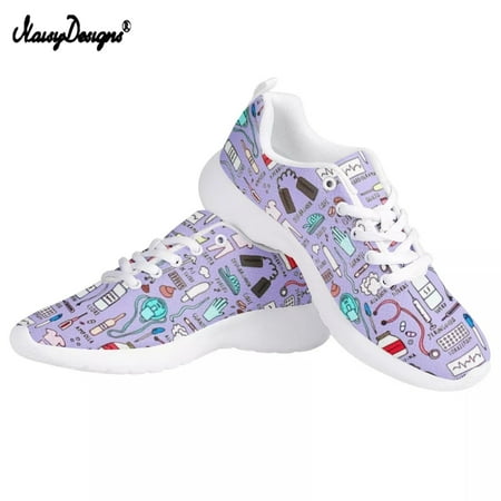 

Noisydesigns Women s Sneakers White Medicine Nursing Prints Casual Woman Mesh Lacing Ladies Comfort Women Flats Autumn Footwear