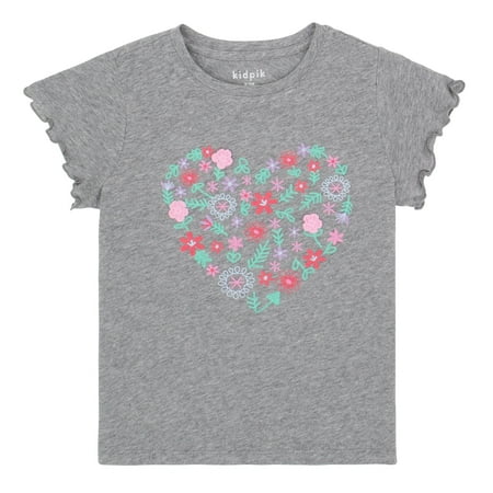 

KIDPIK Girls Short Sleeve Heart Embroidered Graphic Tee Size: 2T - L (12)