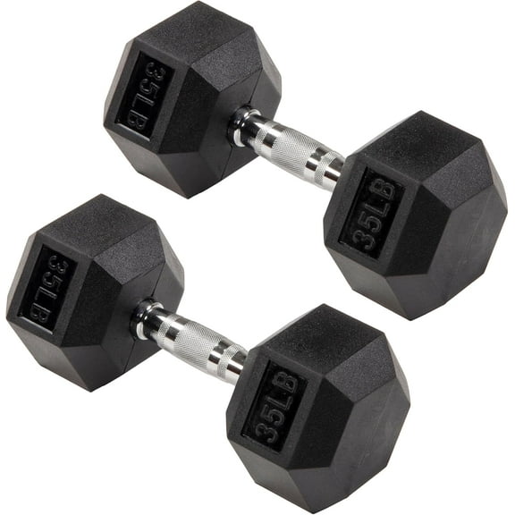 TYUIOP Hand Weights Rubber Coated Dumbbell Pair, Basics Exercise Fitness Dumbbells for Men and Women Home Gym Full Body Workout Strength Training 35 lbs Pair
