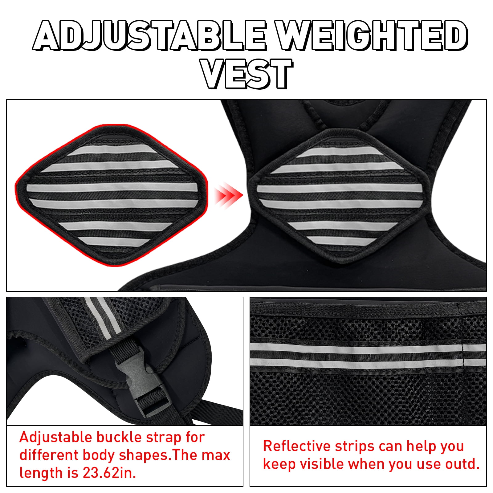 Adjustable Weighted Vest for Women, 4-10 lbs – Workout Vest with Reflective Strips, Large Pockets & 6 Ironsand Weights – Strength Training Vest for Walking, Running & Fitness